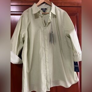 Chaps Light Green Checked Blouse Size 3X NWT